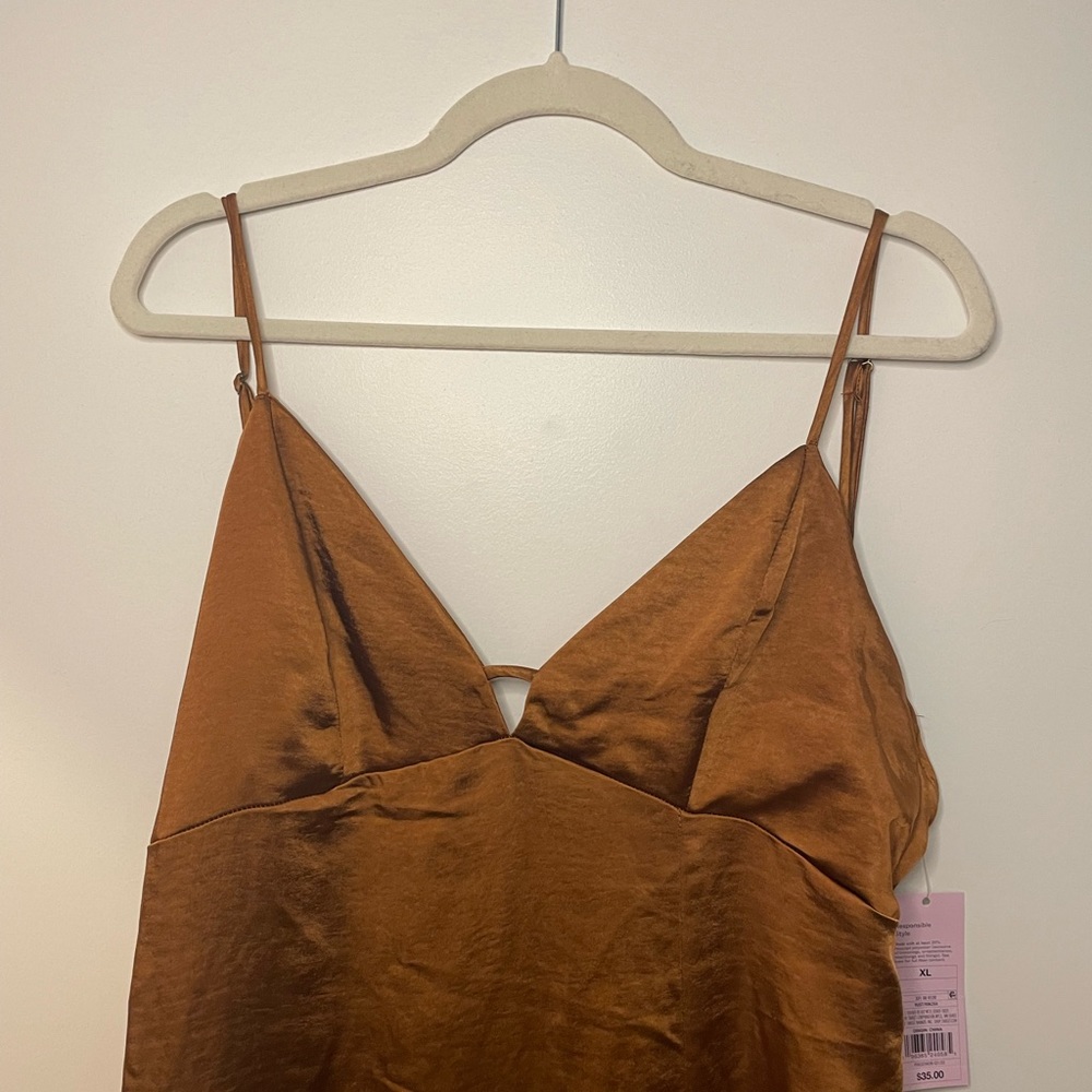 NWT copper satin midi dress